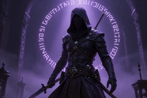 Glassbreak Protocol: A dark fantasy roguelike with a hooded assassin in a gothic city with glowing runes